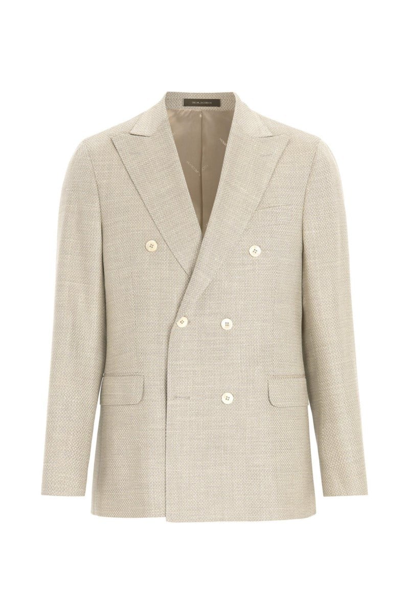 Regular fit dubbelknäppt kavaj i ull och silke peanut beige