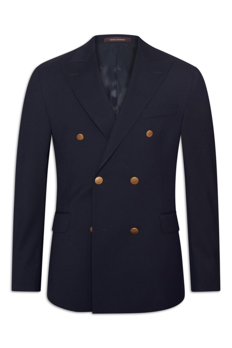 Regular fit dubbelknäppt kavaj ull dark blue
