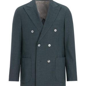 Regular fit dubbelknäppt linnekavaj shell green Regular fit dubbelknäppt linnekavaj shell green