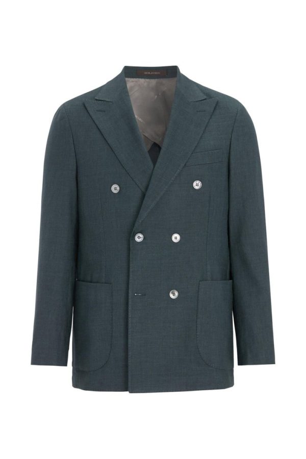 Regular fit dubbelknäppt linnekavaj shell green