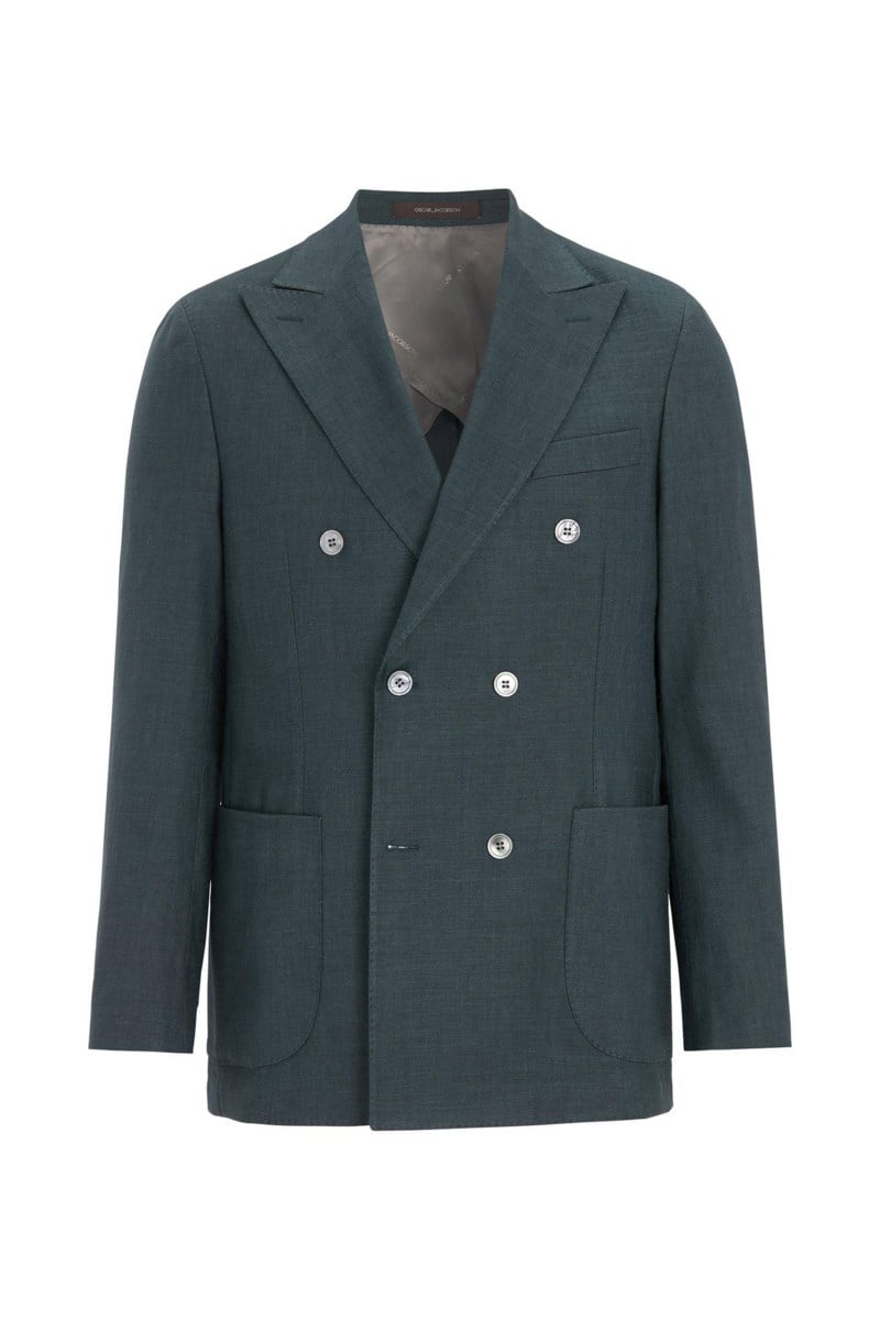 Regular fit dubbelknäppt linnekavaj shell green