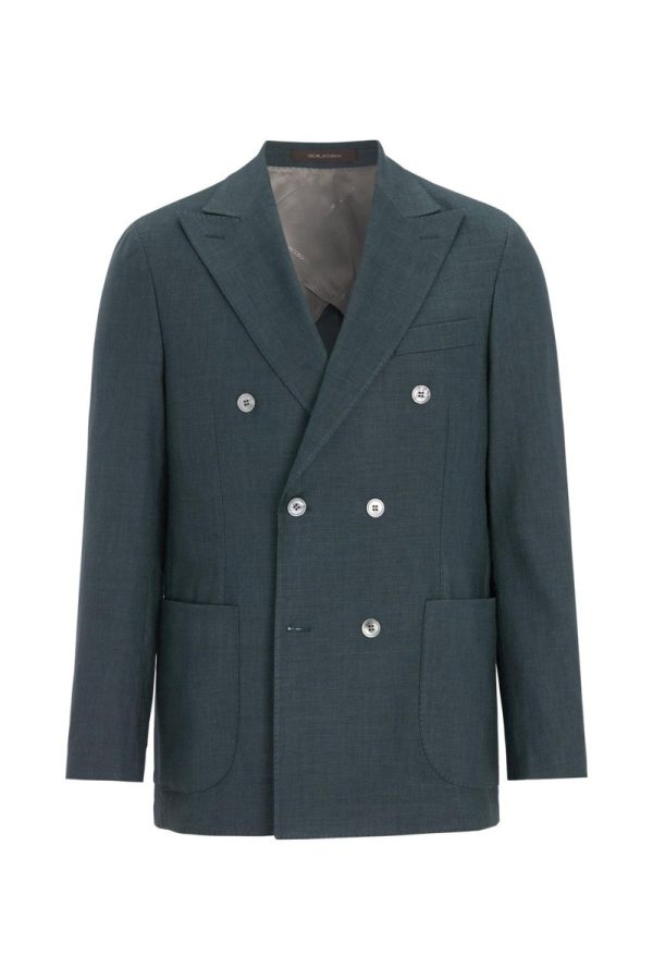 Regular fit dubbelknäppt linnekavaj shell green