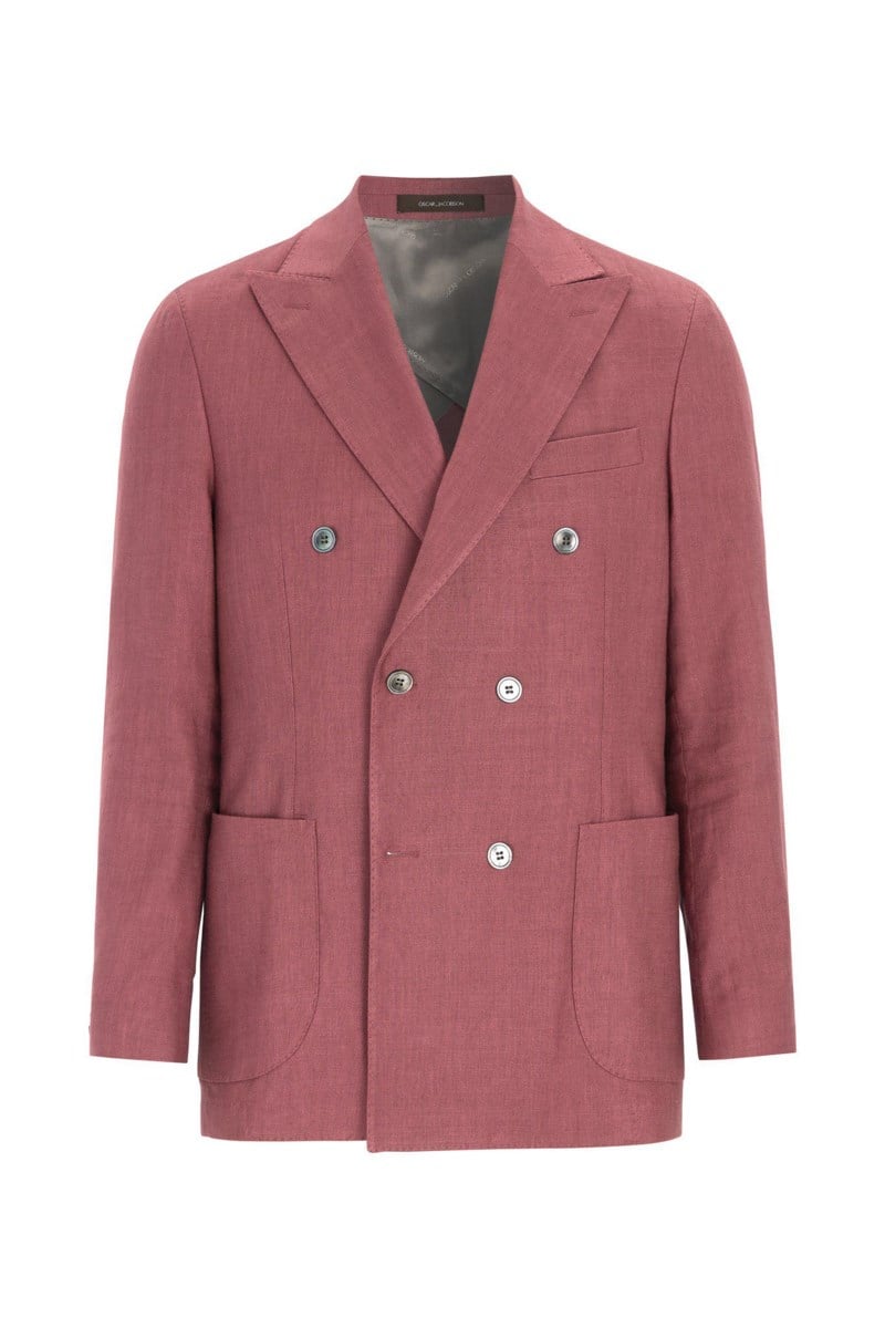 Regular fit dubbelknäppt linnekavaj wild pink