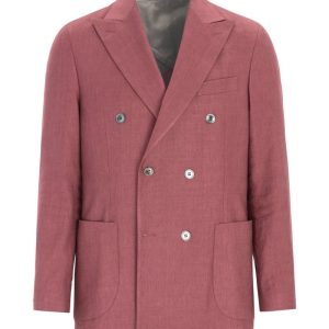 Regular fit dubbelknäppt linnekavaj wild pink