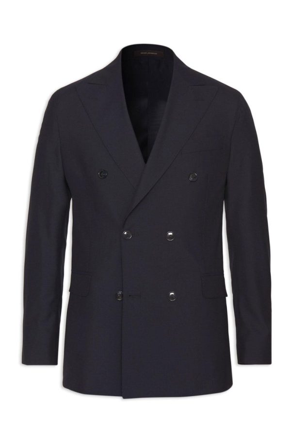 Regular fit dubbelknäppt microstructure kavaj navy