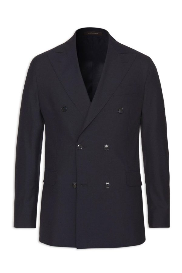 Regular fit dubbelknäppt microstructure kavaj navy