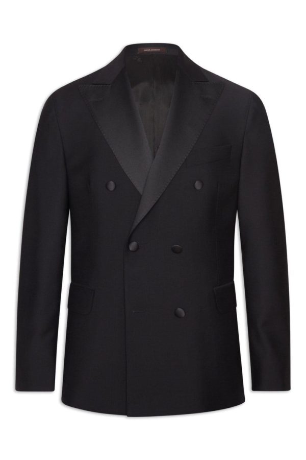 Regular fit dubbelknäppt microstructure smokingkavaj black