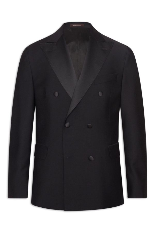 Regular fit dubbelknäppt microstructure smokingkavaj black