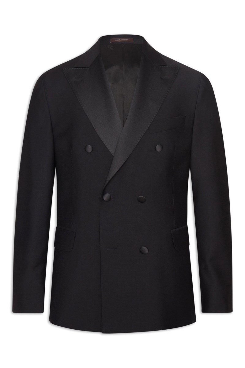 Regular fit dubbelknäppt microstructure smokingkavaj black