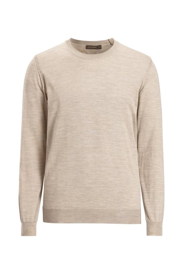 Regular fit rundhalsad tröja extra fine merinoull baked beige