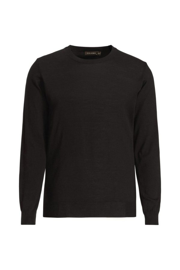 Regular fit rundhalsad tröja extra fine merinoull black tile