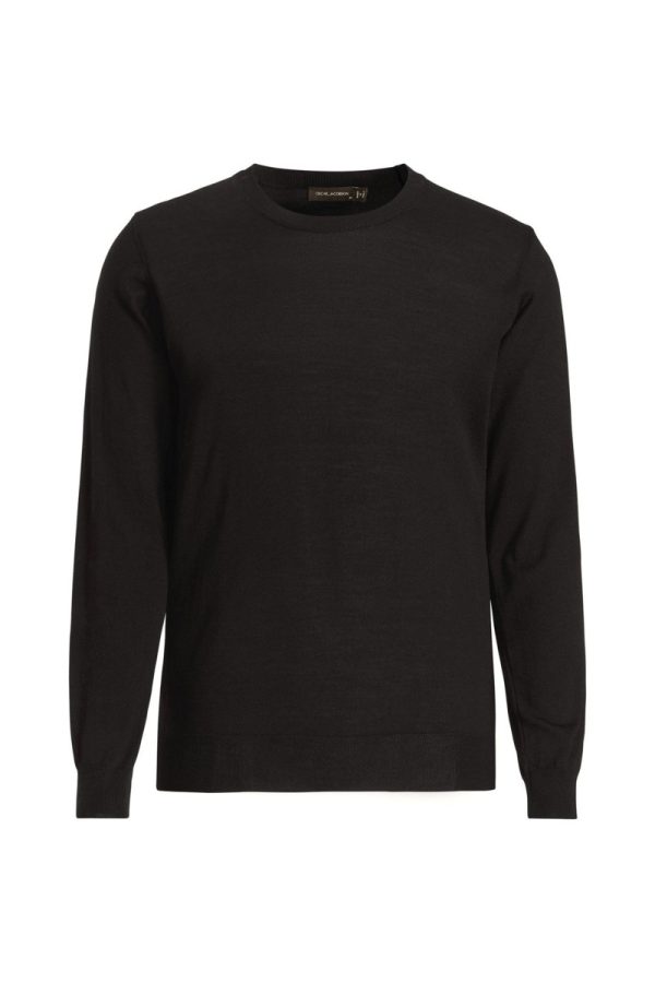 Regular fit rundhalsad tröja extra fine merinoull black tile