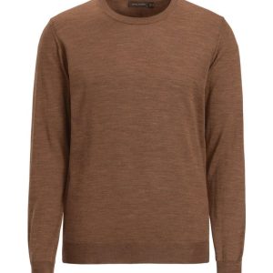 Regular fit rundhalsad tröja extra fine merinoull brown plaice