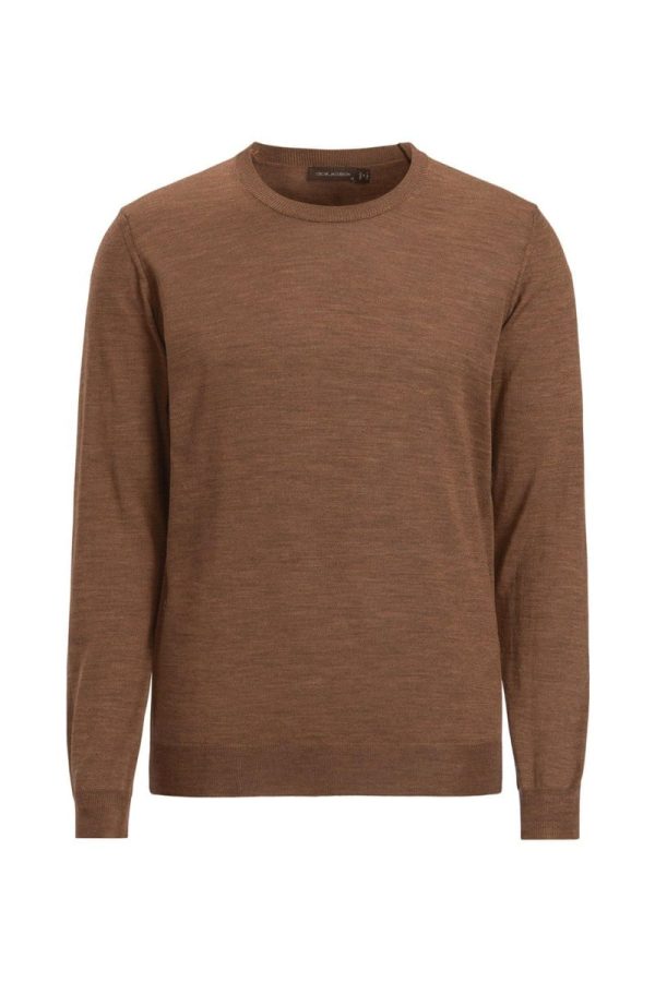 Regular fit rundhalsad tröja extra fine merinoull brown plaice
