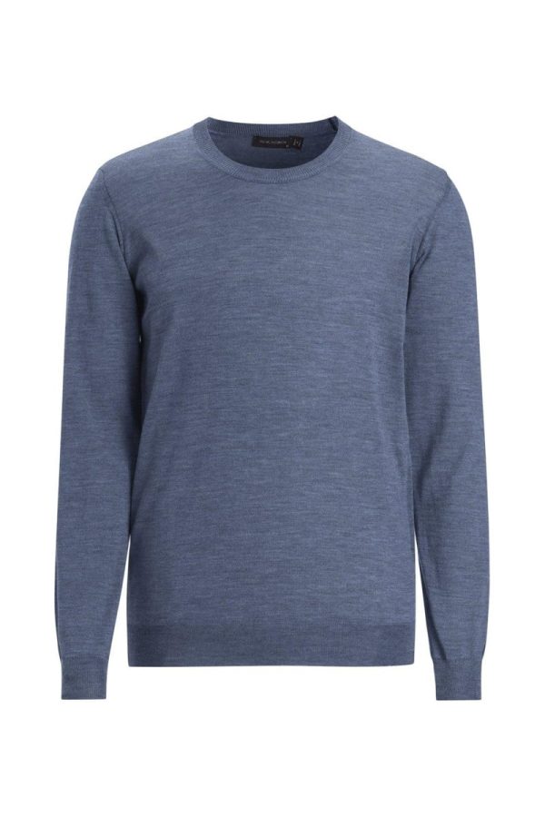 Regular fit rundhalsad tröja extra fine merinoull denim blue