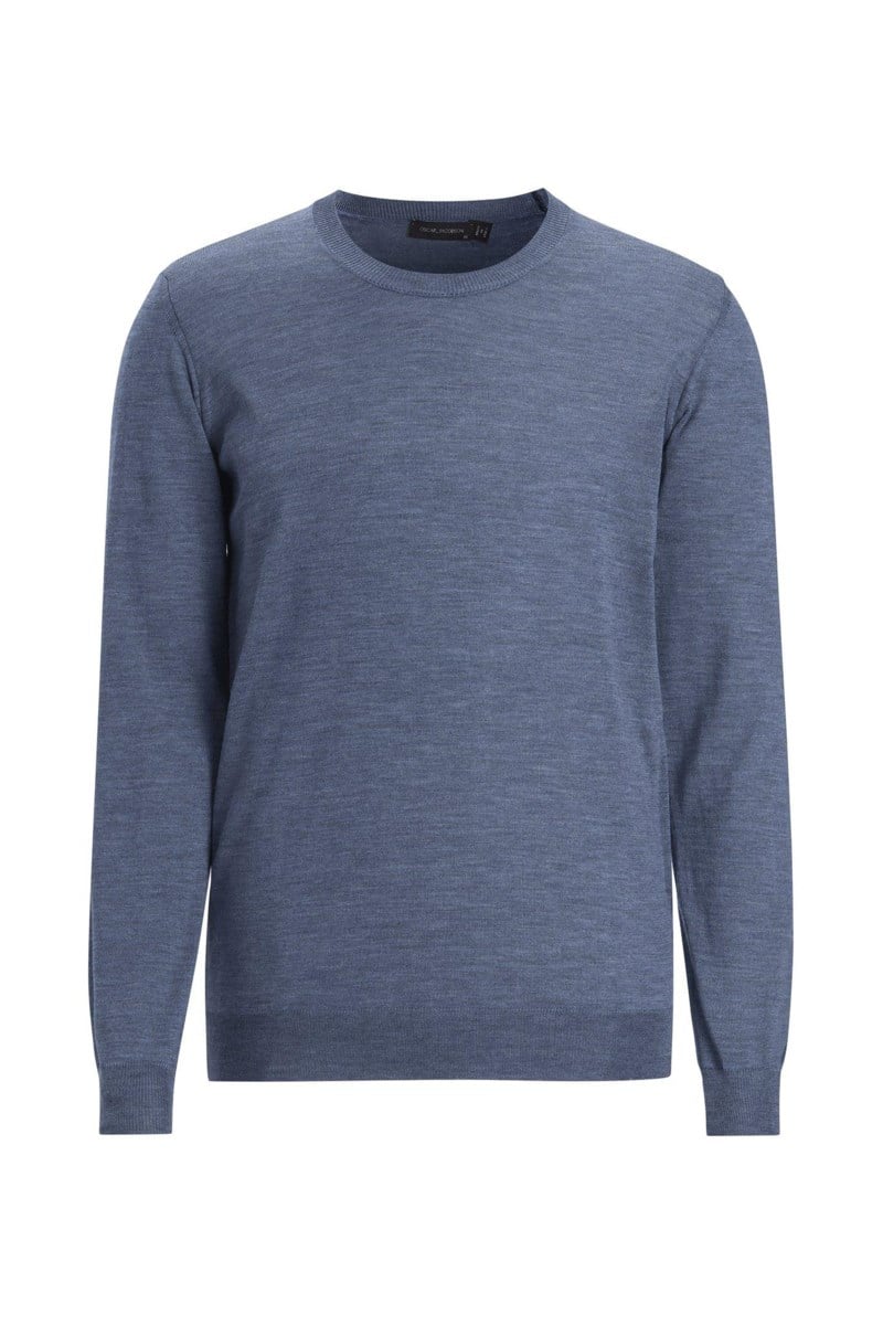Regular fit rundhalsad tröja extra fine merinoull denim blue