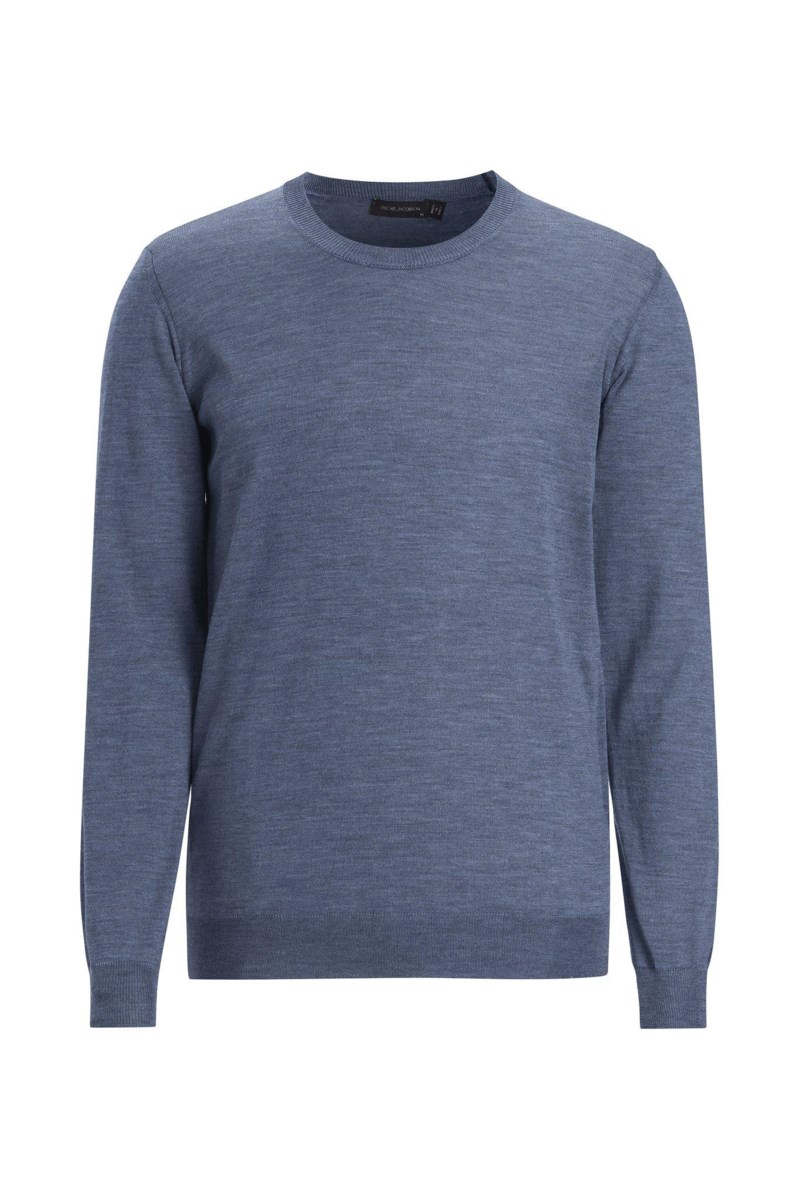 Regular fit rundhalsad tröja extra fine merinoull denim blue