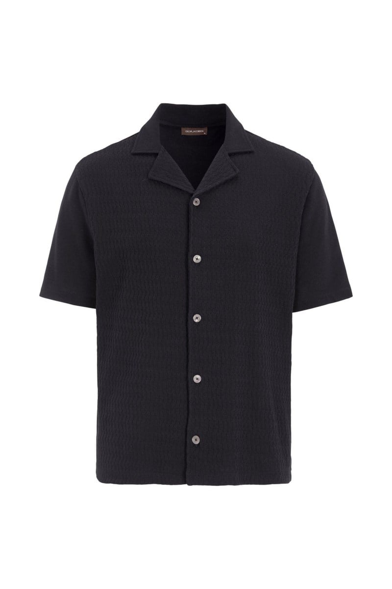 Regular fit stickad bomullskjorta night blue