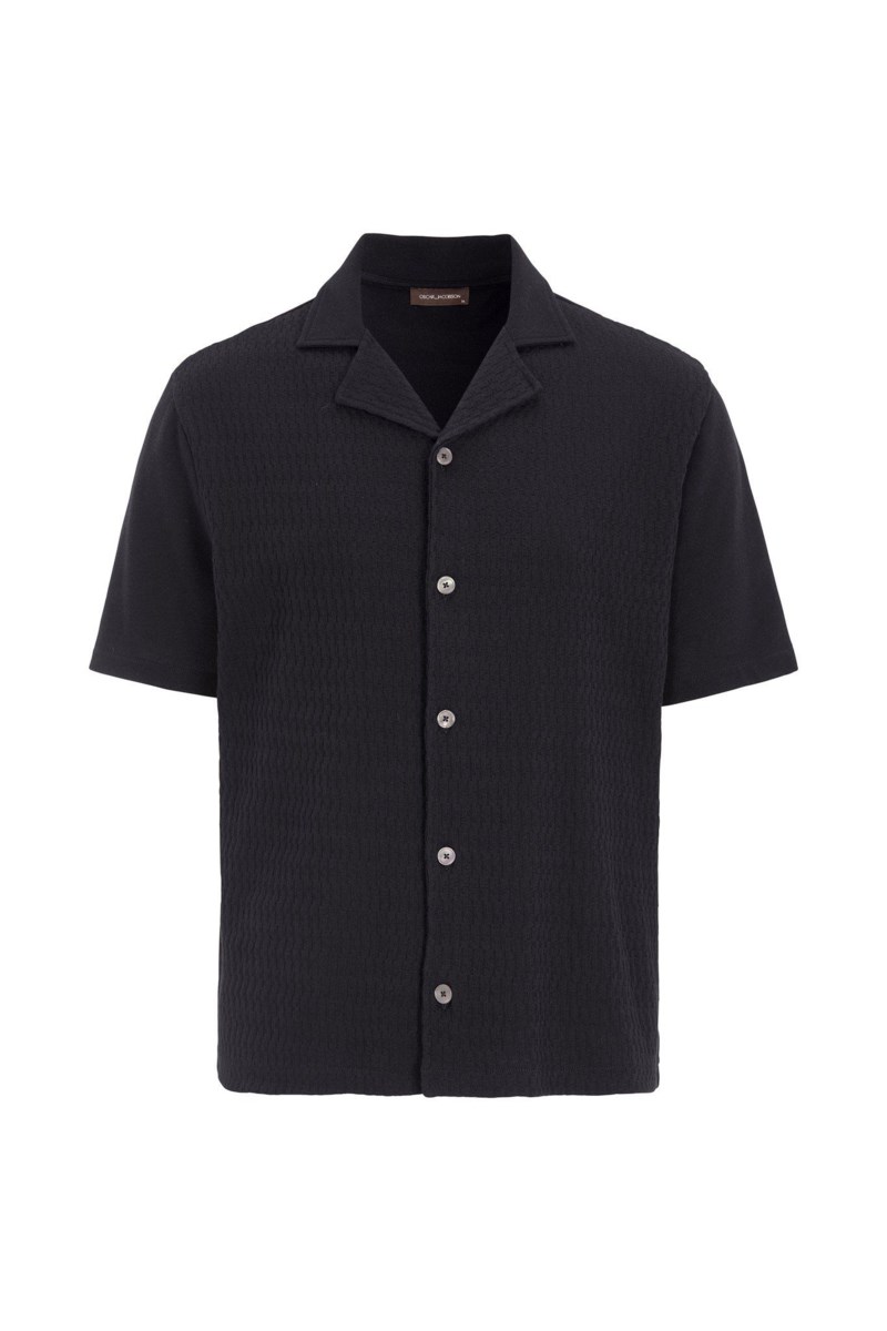 Regular fit stickad bomullskjorta night blue