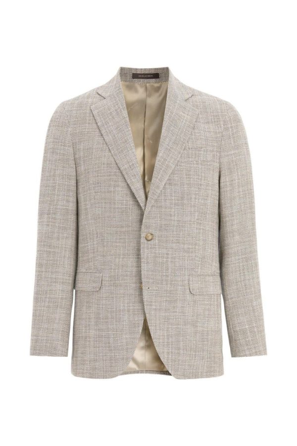 Regular fit strukturerad bomullskavaj almond beige