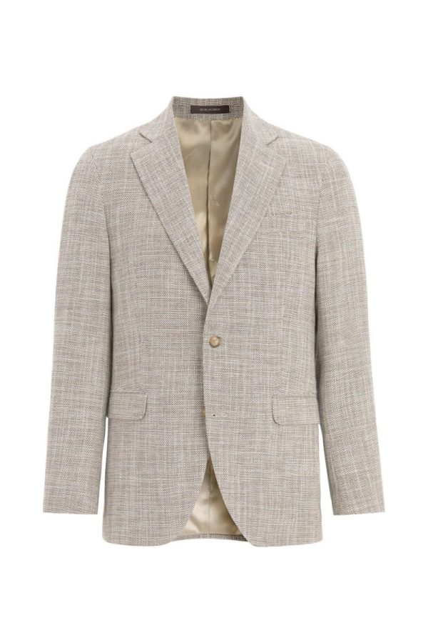 Regular fit strukturerad bomullskavaj almond beige