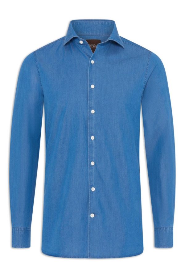 Slim fit cut away jeansskjorta french blue