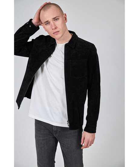 Zipped Suede Shirt Jacket