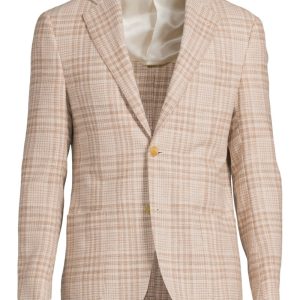 Enkelknäppt kavaj 93xy76 patch check beige Enkelknäppt kavaj 93xy76 patch check beige