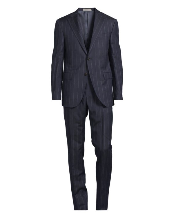 Kostym academy one pleat chalk navy blue