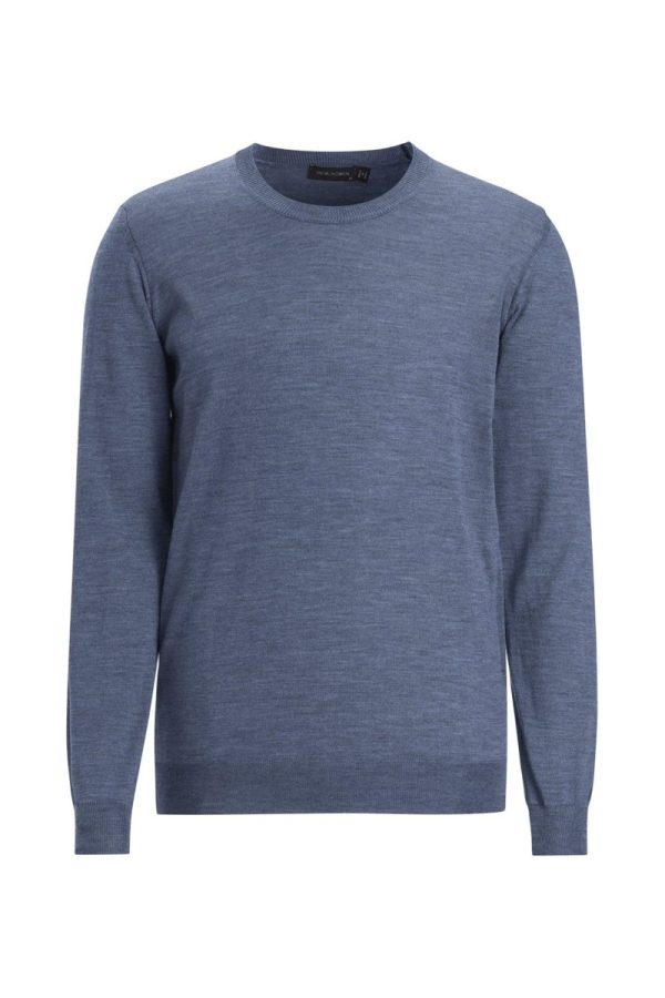 Regular fit rundhalsad tröja extra fine merinoull denim blue